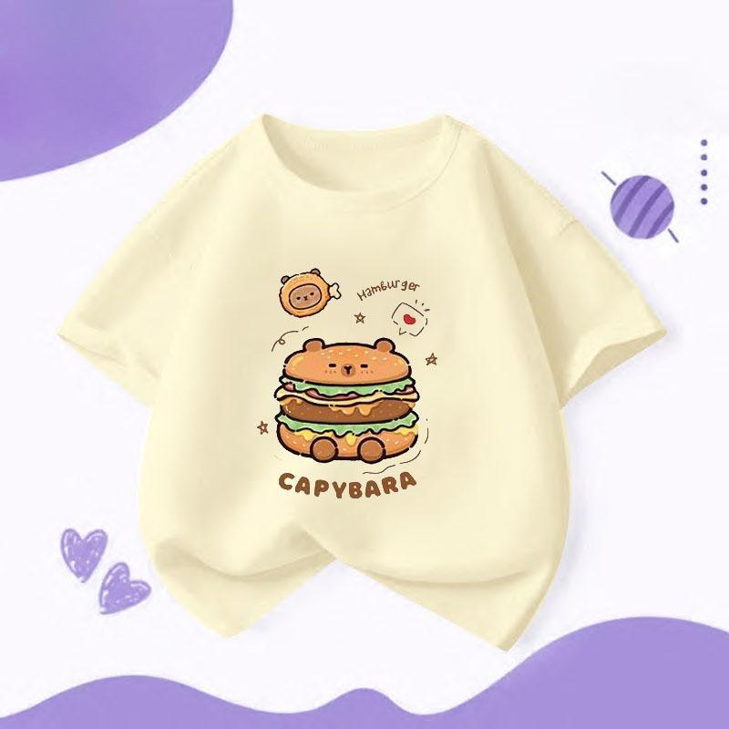 Dětské volné oblečení Tričko s krátkým rukávem Chlapci Dívky Bavlněné s kulatým výstřihem Topy Tričko Léto Dětské oblečení Roztomilý potisk kapybary