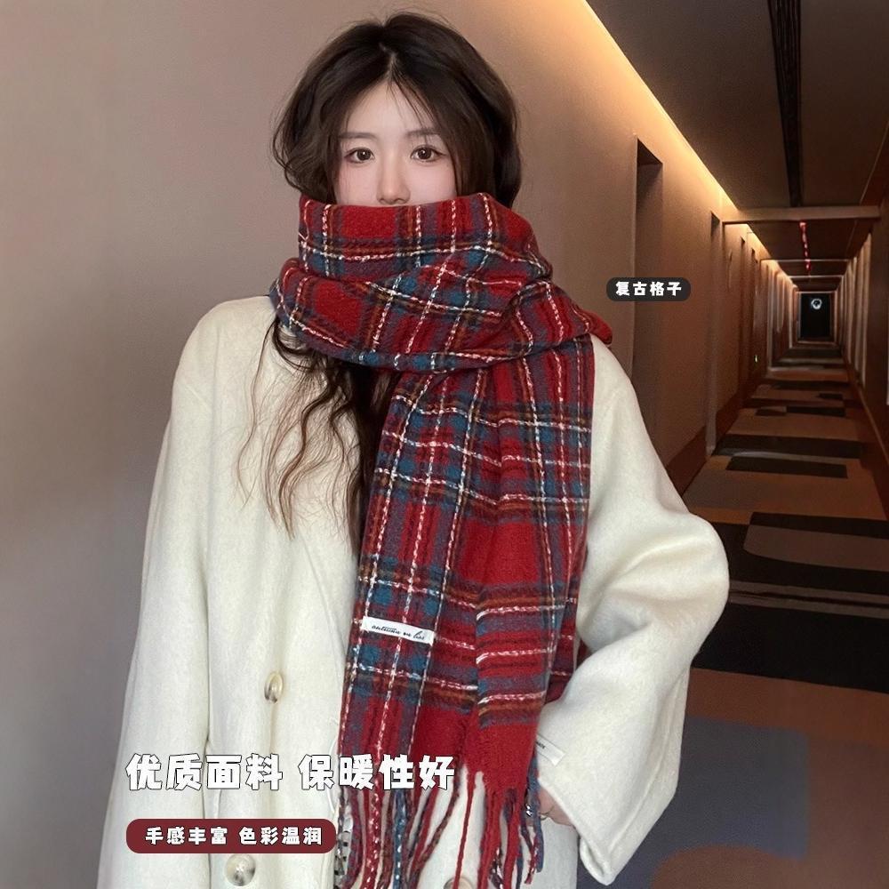 New Christmas Scarf Women's Versatile White Imitation Cashmere Elk Scarf New Red Scarf