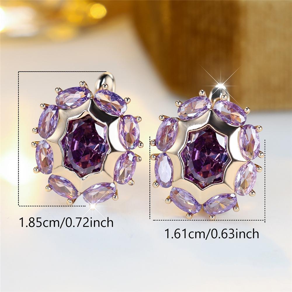 Trendy Crystal Purple Zircon Flower Hoop Earrings For Women Vintage Gold Color Wedding