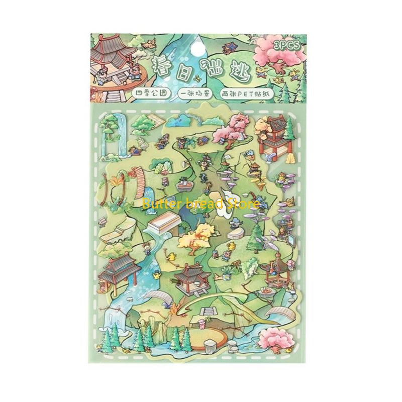 

W89C Vibrantly 3D Park Scenic Sticker Fall Winter Themes Durably Reusably Wall Decoration