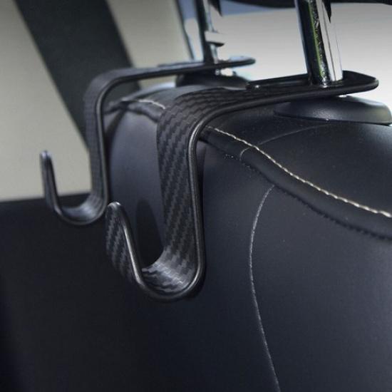 2PCS Black Carbon Fiber Car Back Seat Hook Kit Headrest Storage Hook Accessories