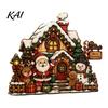 Rustic Winter Home Accents Christmas Wooden House Ornament, Santa Claus/Snowman/Elk Sleds/Winter Cabins Elk Sleigh Tabletop Decor Scene Figurines,