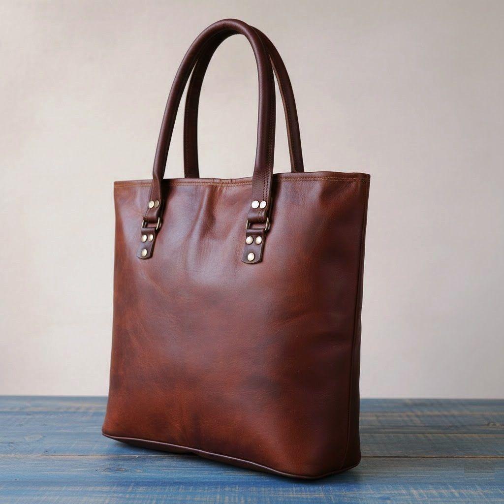 Bolsa de compras feita à mão em couro de cabra genuíno feminino