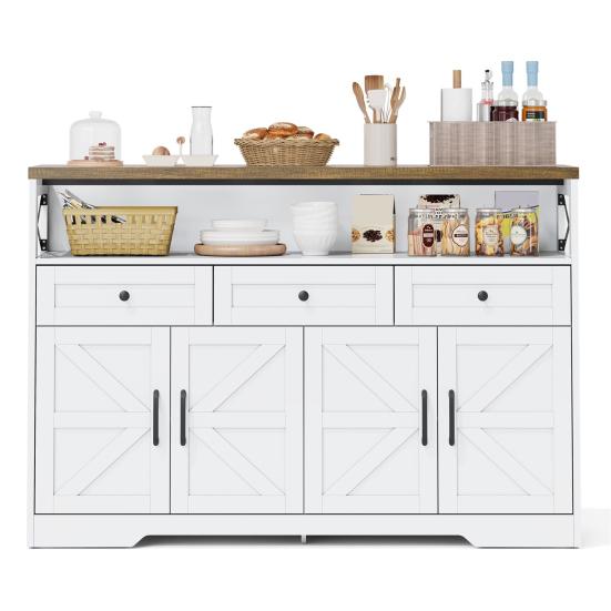 Coffee Bar Buffet Sideboard 140cm with Storage Space 3 Drawers Country Style Console Kitchen Cabinet Doors Cupboards Shelves Suitable for Kitchen