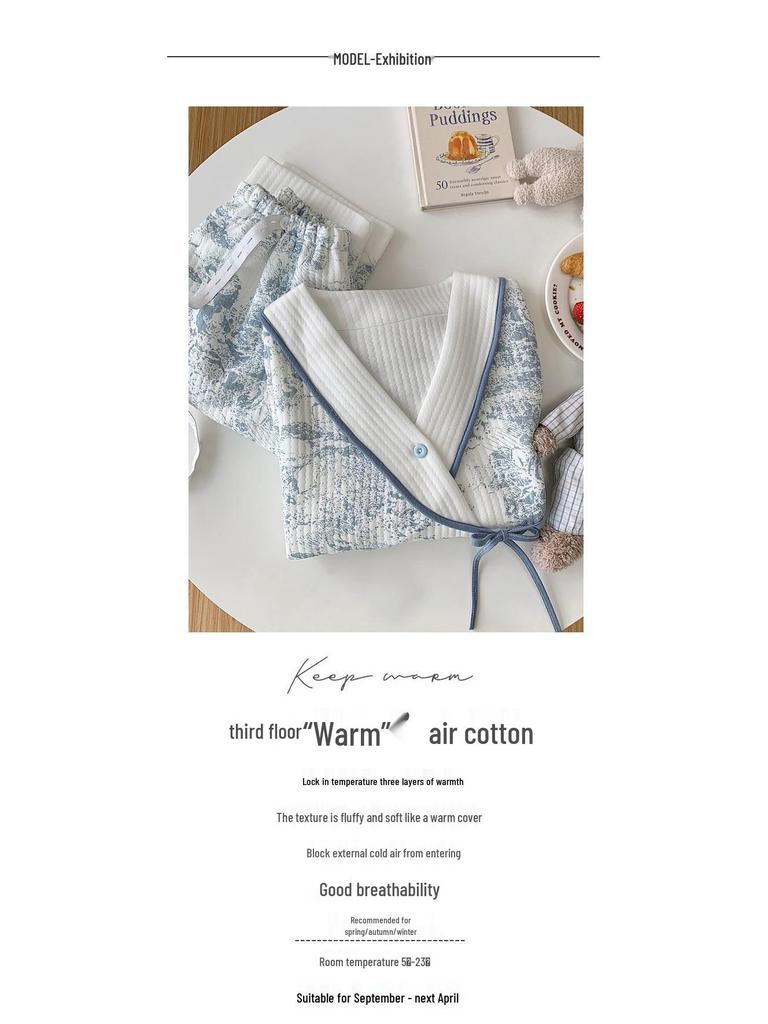 Plus Size Maternity Kimono Pajamas - Autumn/Winter Cotton for Postpartum & Breastfeeding