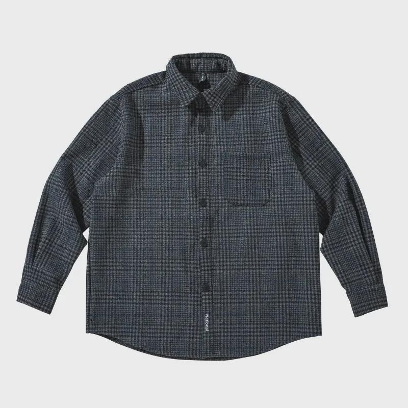 Men's Trendy Retro Plaid Woolen Shirt - Autumn/Winter Long-Sleeve, Loose Fit, Versatile and Thickened Casual Wear
