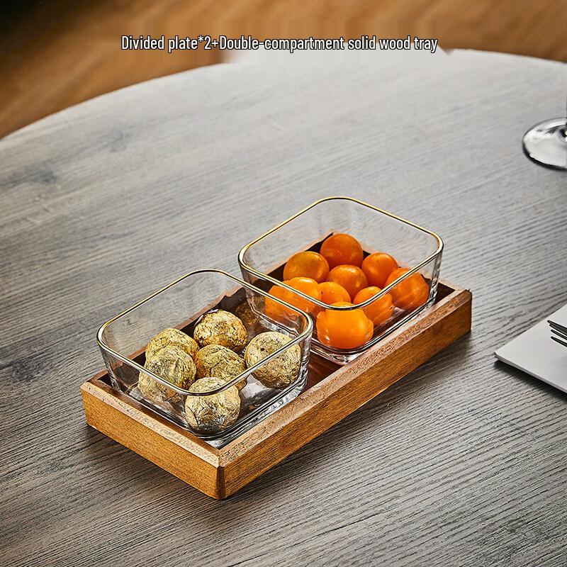Walnut Wood & Glass Snack Serving Platter