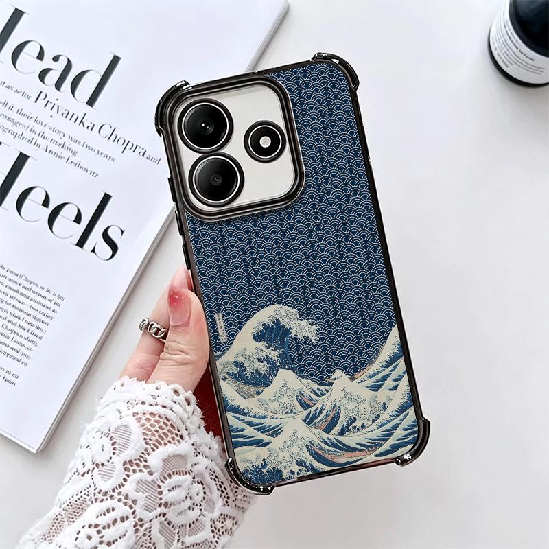 Japanese Wave Kanagawa Surfing Plating Phone Case For Xiaomi Redmi Note 14 15 Pro Plus 13 12 11 11S 11T 10 9S 9 5G Anti-Fall Air
