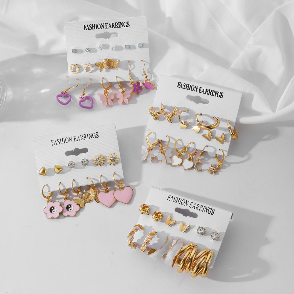Fashion Diamond Butterfly Pink Lovely Pendant Earrings Set Flower Earrings Jewelry Elegant Pendant Earrings Set Temperament Earrings Women's Earrings