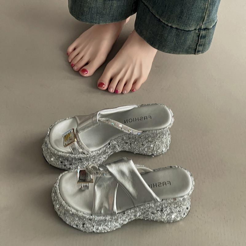 

Fashionable Shoes Versatile Casual Slippers New Thick-soled Height-increasing Sandals 39 срібний