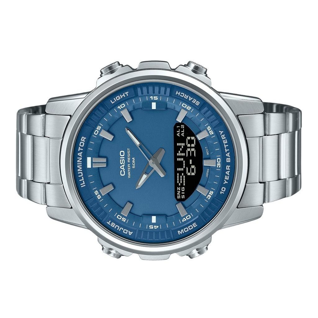 Casio Analogové digitální kombinované hodinky z nerezové oceli modrý ciferník Quartz AMW-880D-2A1V pánské hodinky