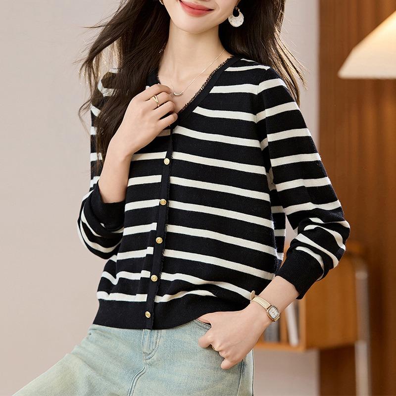 Gentle wind thin collar long-sleeved knitted sweater top early autumn temperament small jacket sweater cardigan