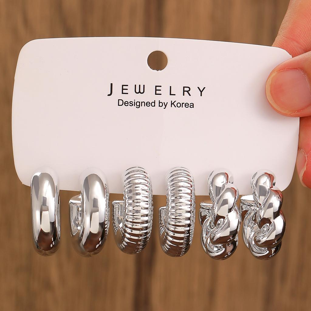 3-pairs Set Gold Set Earrings For Women Imitation Metal Earing Jewelry Trending Exaggerated C Earrings Combination