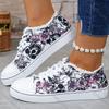 Comemore Women's Skull Pattern Vulcanized Shoes Flat Bottom Lace Up Sneakers Female Casual Breathable Tennis Canvas Shoe