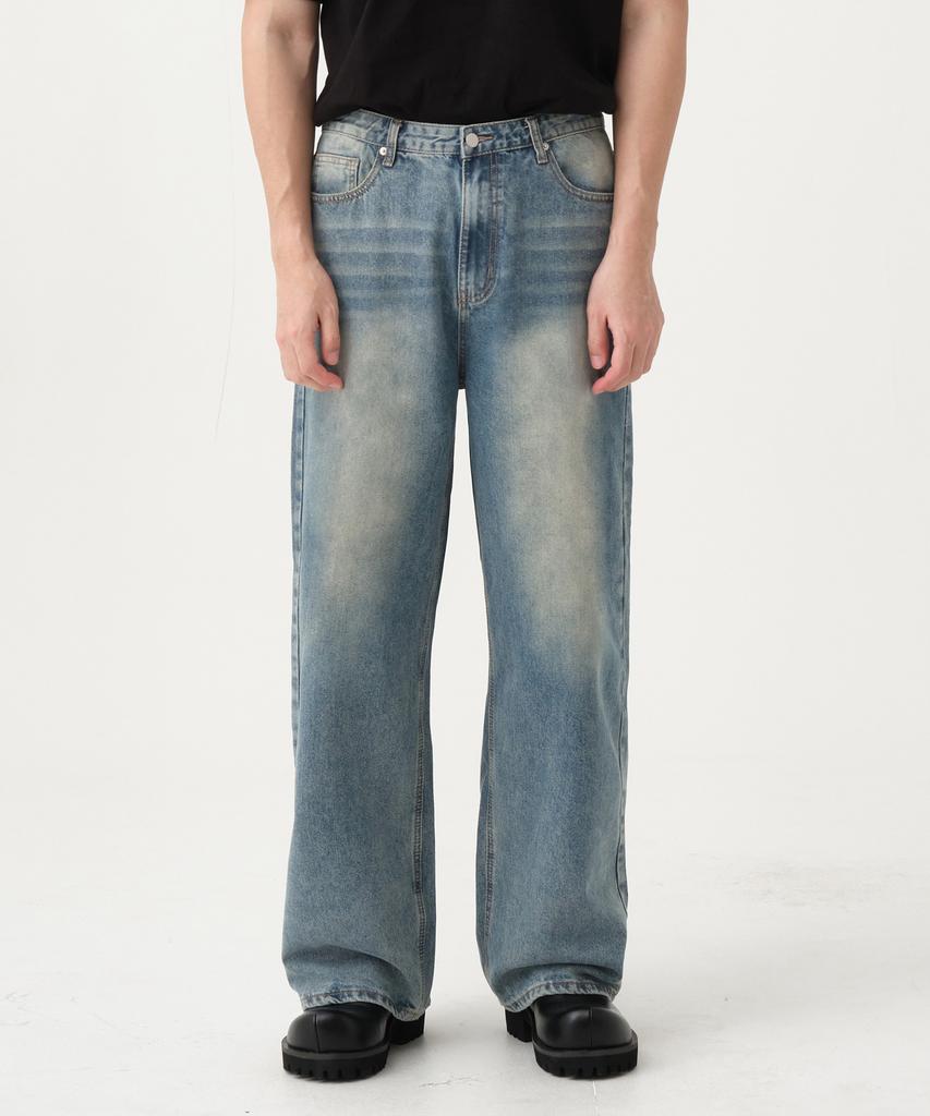 Akeusi Loose Washed Balloon Fit Wide Denim Pants Unisex (Vintage Blue)