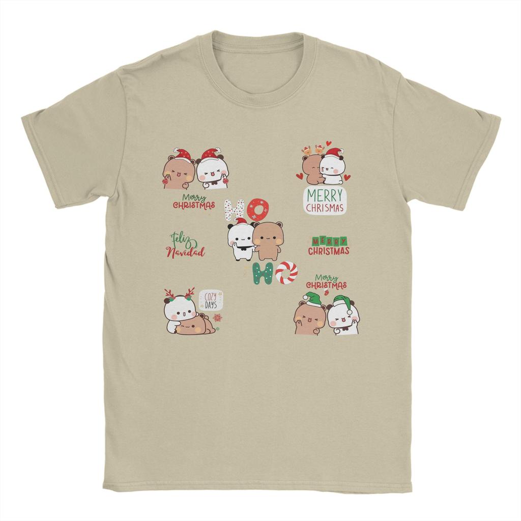 Vintage T Shirt DuDu Bear and BuBu Panda Merry Christmas Pack! Cotton T-Shirts  Hipster Tshirt for Men Summer Short Sleeve Tees