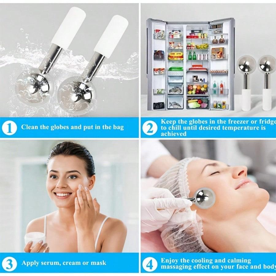 1PC Facial Ice Globes Cold Stainless Steel Facial Roller Skin Beauty Spa Cooling Globe Massage Ball Face Care Freeze Stick,Face Massage Tool