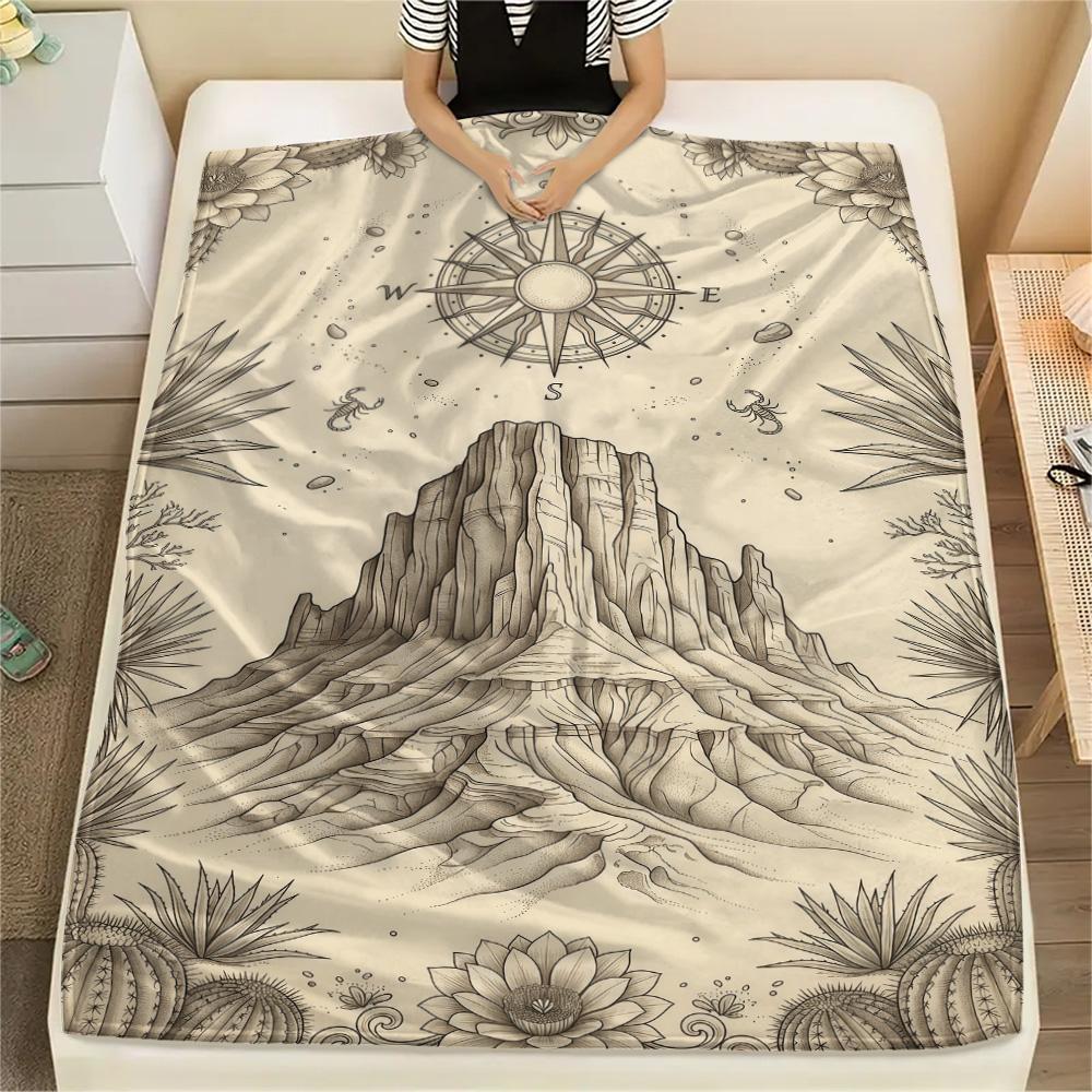 1PC Desert Mountain Print FlAannel Blanket, High Quality Comfortable for All Seasons, Home Decor, Warmth and Comfort