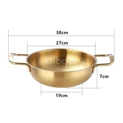 Stainless Steel Gold Golden Seafood Rice Pot Home Cooking Paella Pan Picnic Snack Plates Cookware Saucepan Dry Pots with Handle