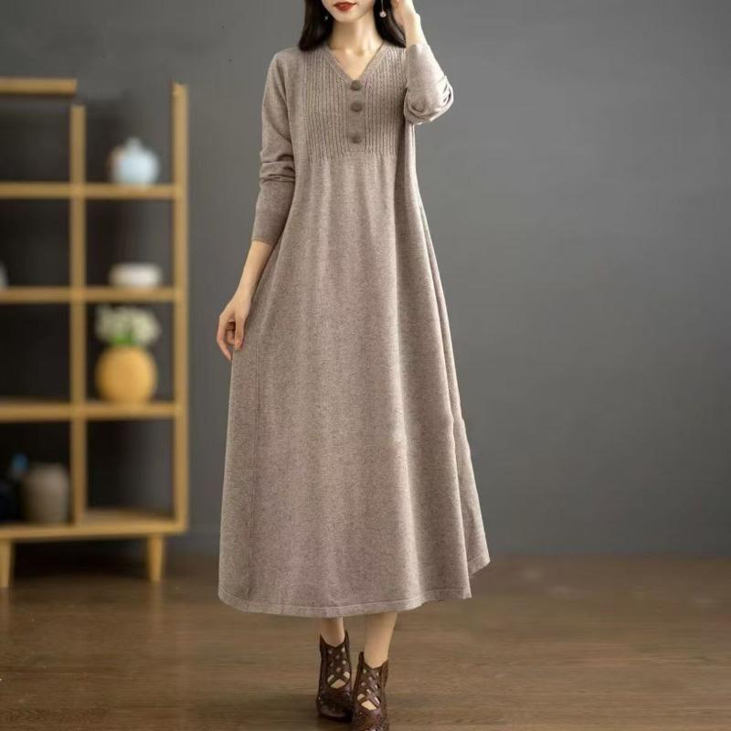 Knitted Dress Autumn and Winter New Fashion Loose Large Size Medium and Long Medium Mother Knee Sweater Skirt Women