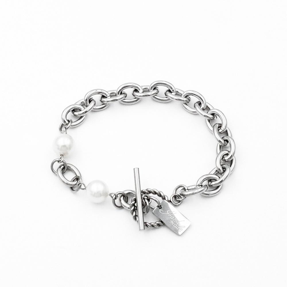 Personnalité Haut de gamme Chaîne Épaisse Bijoux Ne se décolore pas Boucle Ot Carré Marque Perle Titane Acier Bracelet Femmes