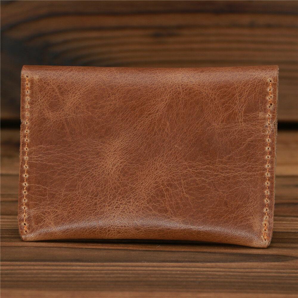 Retro Crazy Horse Leather Mens Simplicity Slim Wallet Cowhide Credit Card Holder Handmade Thin Boys Moneybag