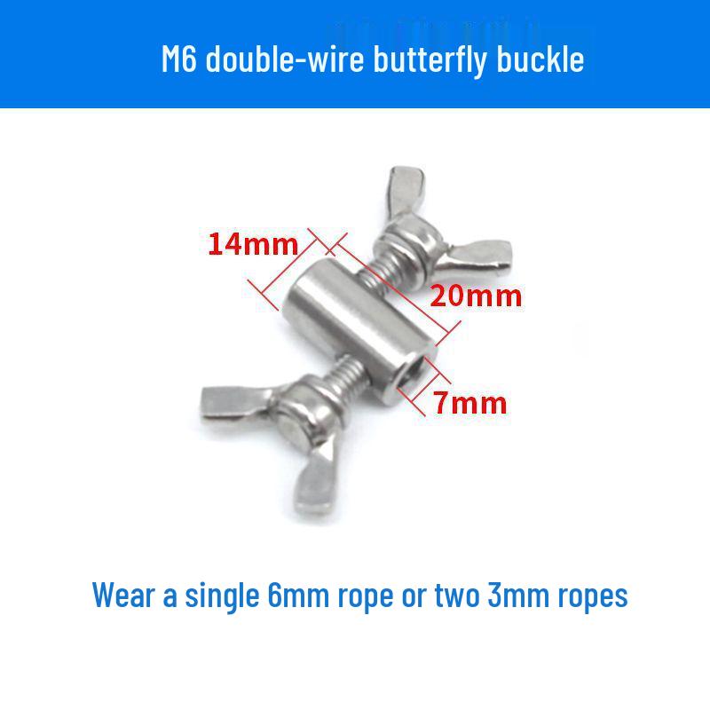 304 Stainless Steel Wire Rope Butterfly Buckle Clip, Single/Double Strand Locking Clip, Hand-Tightening Round Hole Card Head.