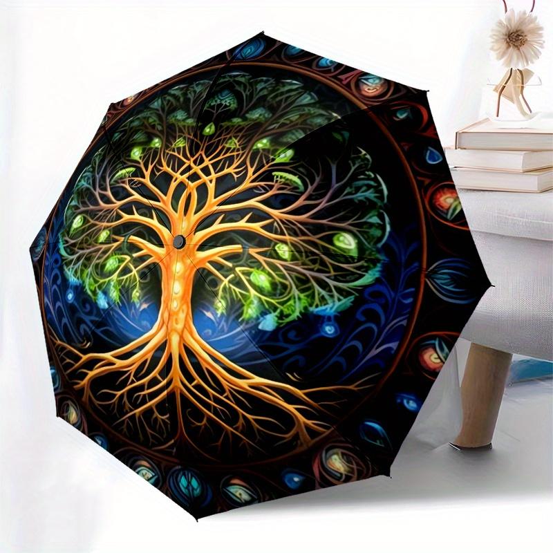 Tree of Life, Mandala themed Eight rib Automatic Folding Umbrella Is Suitable for Both Men and Women, Making It A Perfect Christmas and Vale