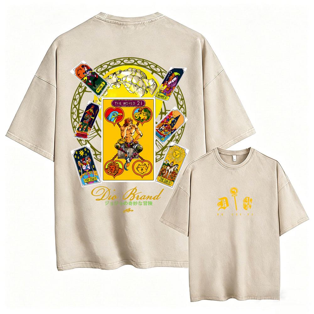 Anime Jojo Bizarre Adventure Steel Ball Run Diego Brando Washed Vintage Tshirt Men Women Clothing Manga Retro Oversized T Shirt