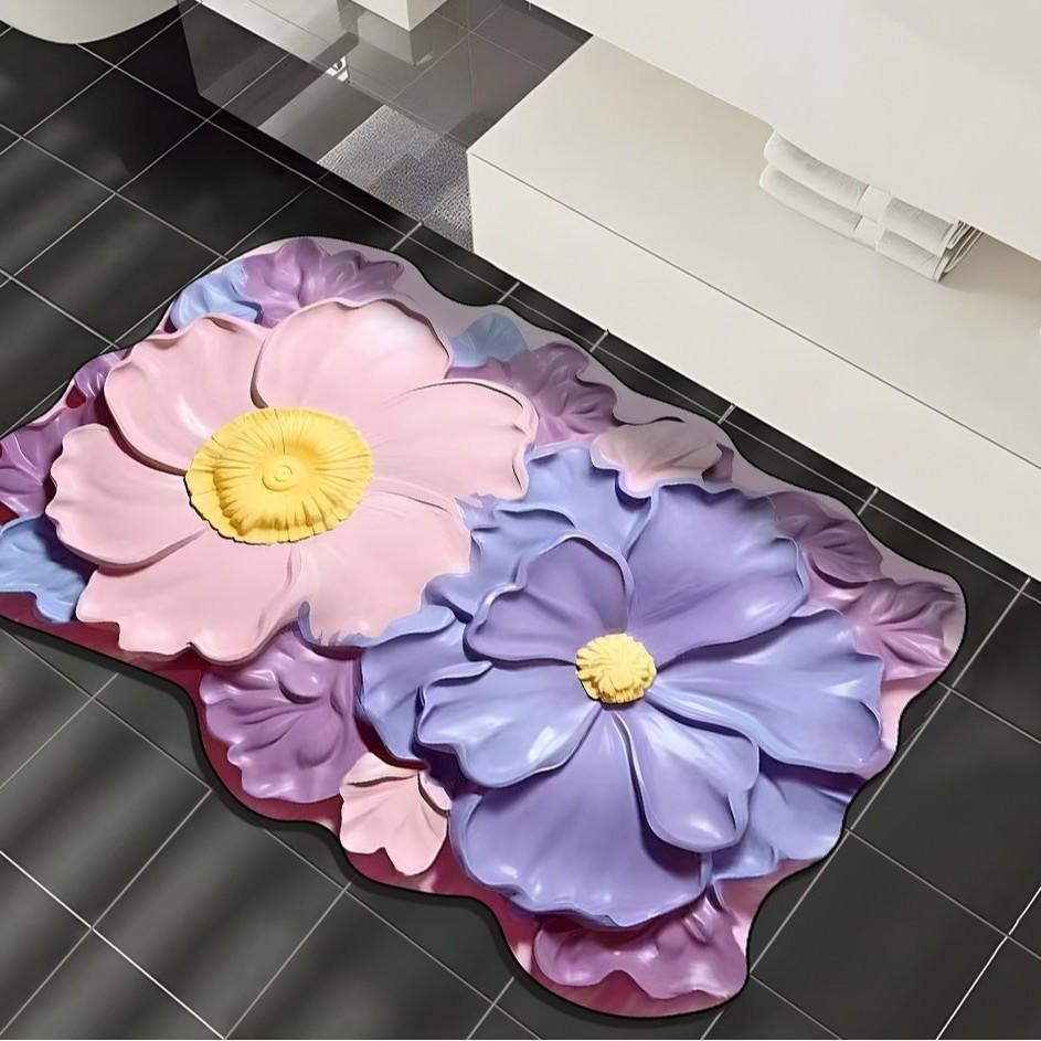 Light Luxury Three-dimensional Vision Flower Diatom Mud Floor Mat, Toilet Door Water Absorption Non-slip Foot Mat, Door Mat