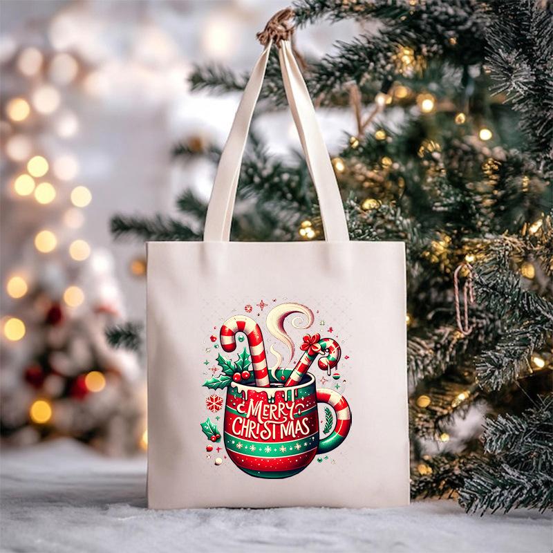 Christmas Christmas Printed Canvas Bag Large Capacity Casual Trend Student Shoulder Bag Tote Bag
