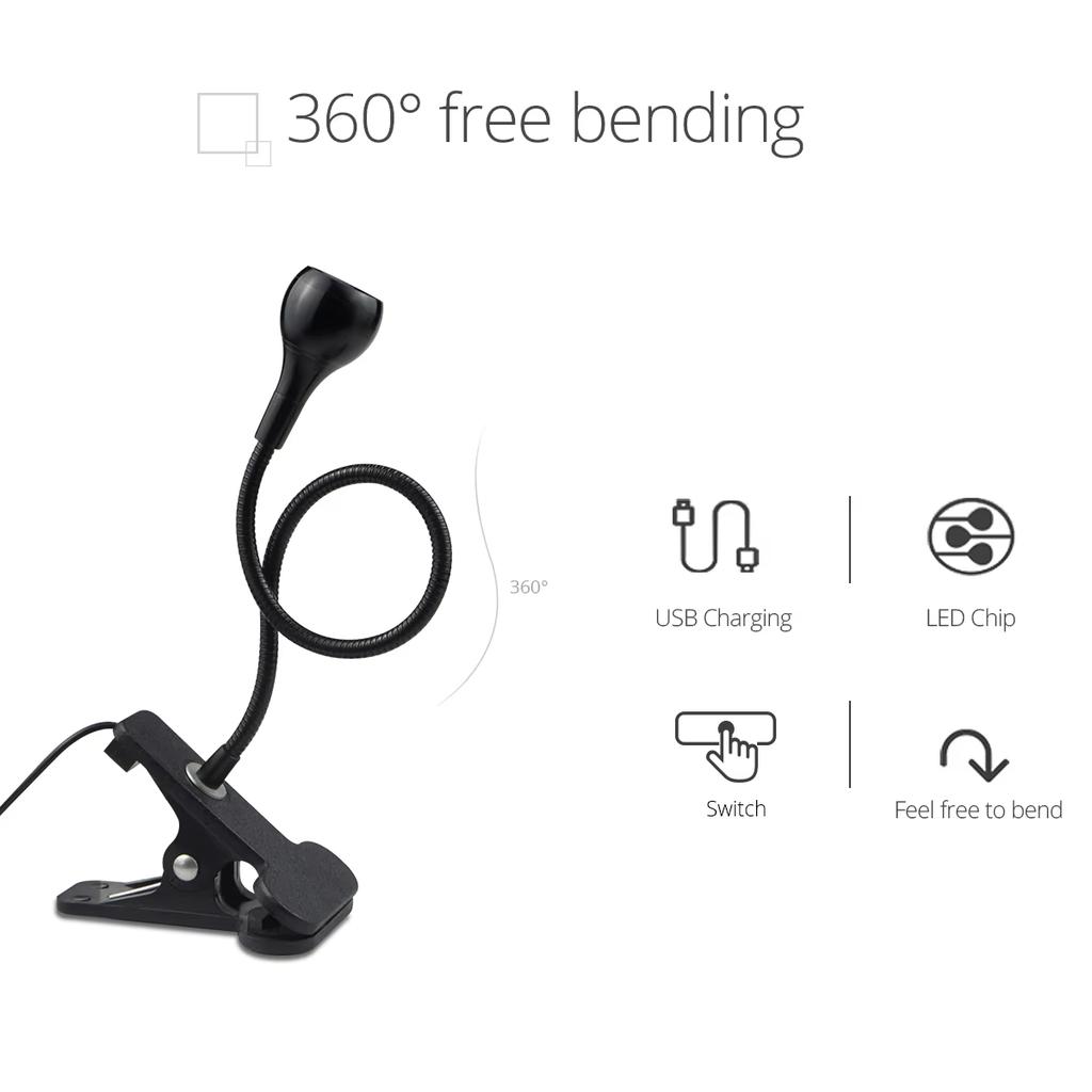 LED Reading Light with Clamp 360° Flexible Adjustable Desk Lamp Gooseneck Book Lamp Eye Protection Reading Book Night Lights