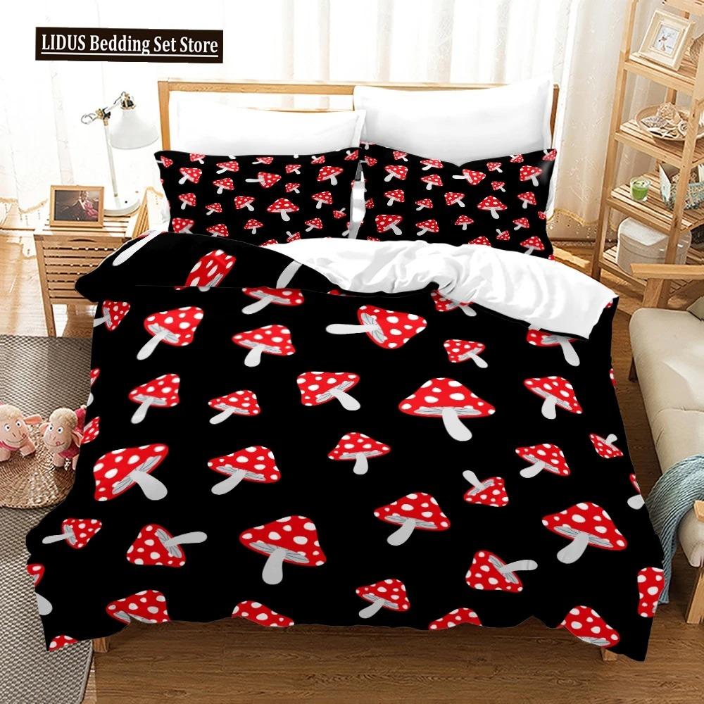 Mushrom Soft Duvet Cover Set King Quen Sized Dimensions Star Purple Blue Tripy Mushrom Patern Carton Polyester Beding Set For Kid Boy Girl