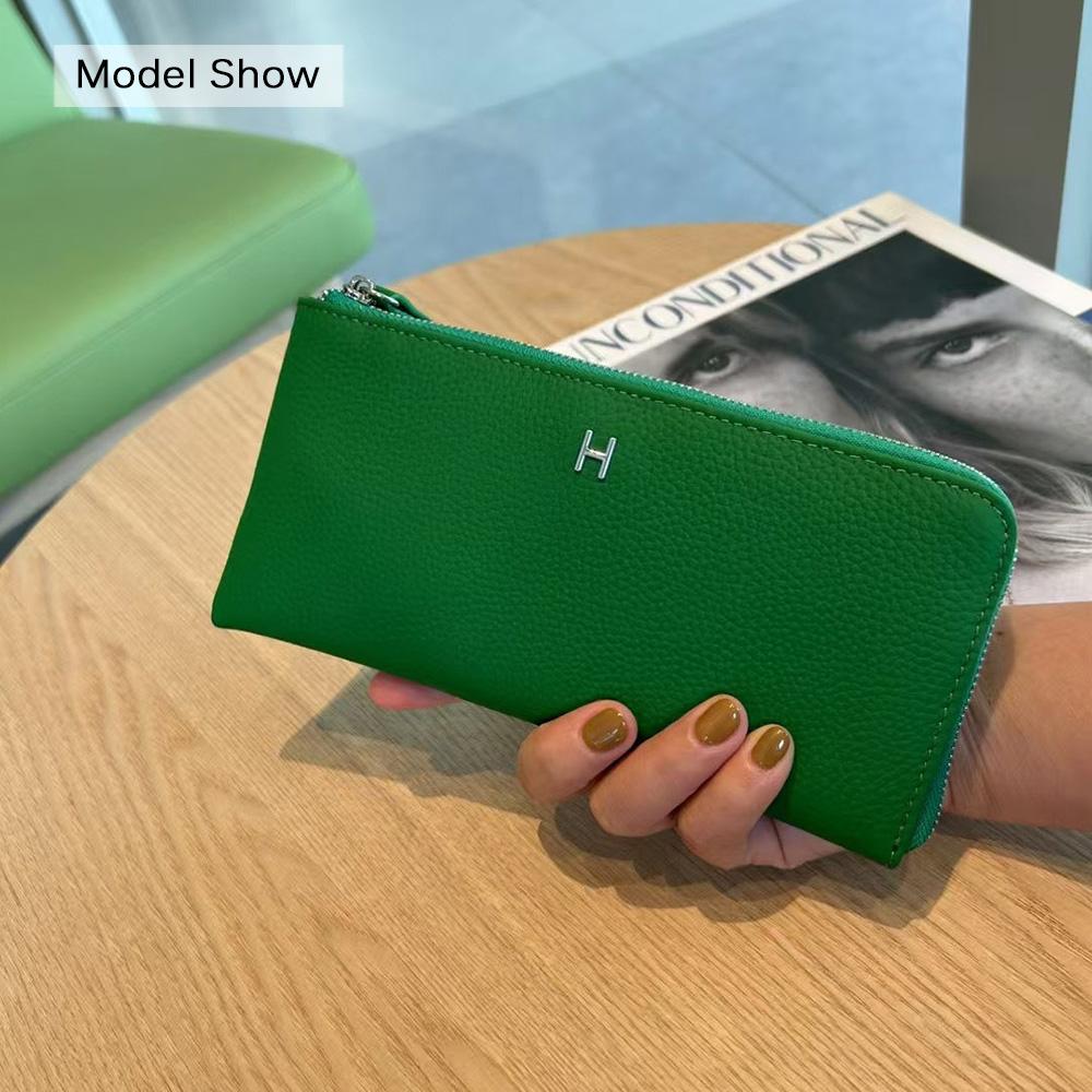 

Длинные женские кошельки из натуральной кожи, мягкий первый слой из коровьей кожи, клатч, фирменный стиль, большая емкость для телефона, держатель для карт зелёный