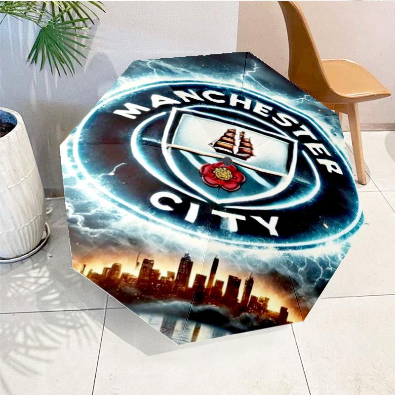Automatyczny parasol z nadrukiem City Football Club, 8-żebrowy, do podróży, na kemping, parasol codzienny, niezbędny prezent dla rodziny i przyjaciół