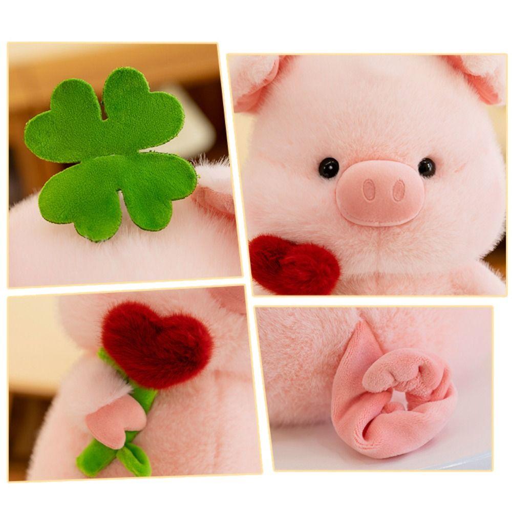 Soft Pig Hold Flower Plush Doll Fluffy Pig Stuffed Dolls Stuffed Pig Plushie Toy  Kids Gifts