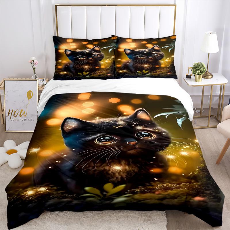 3pcs Anime Cat Comforter Set with One Quilt Cover and Two Pillowcases (No Core), Home Decor, Festival Gift, Polyester Fabric, Anime Cartoon Design