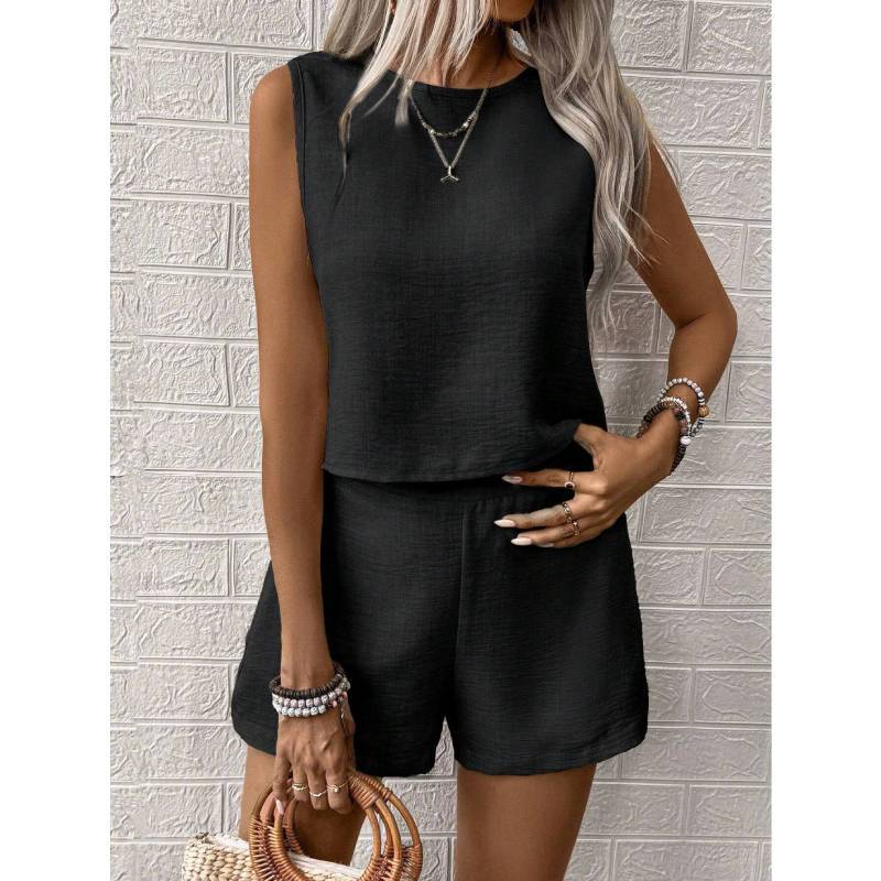 Casual Women Sleeveless Outfit Set With Button Detailing For Spring
