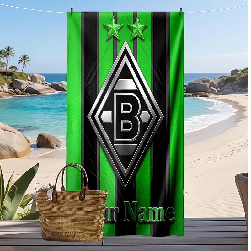 Borussia Mönchengladbach Personalized Printed Beach Towel Soccer Logo Support Custom Name Text Absorbent Towel For Sport Travel Special Gift