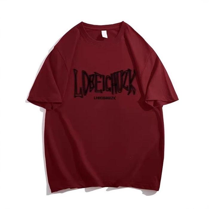 Men Summer Casual Loose Oversize Short Sleeve Round Collar Teenager Letter Printed Pullover Cotton T Shirt Top