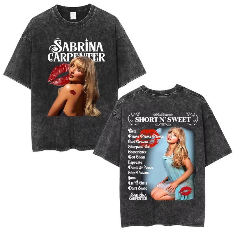 Sabrina Carpenter Short N' Sweet Tour Vintage Washed T Shirts Fans Gift Men Women Clothing Fashion Aesthetic T-shirts Streetwear