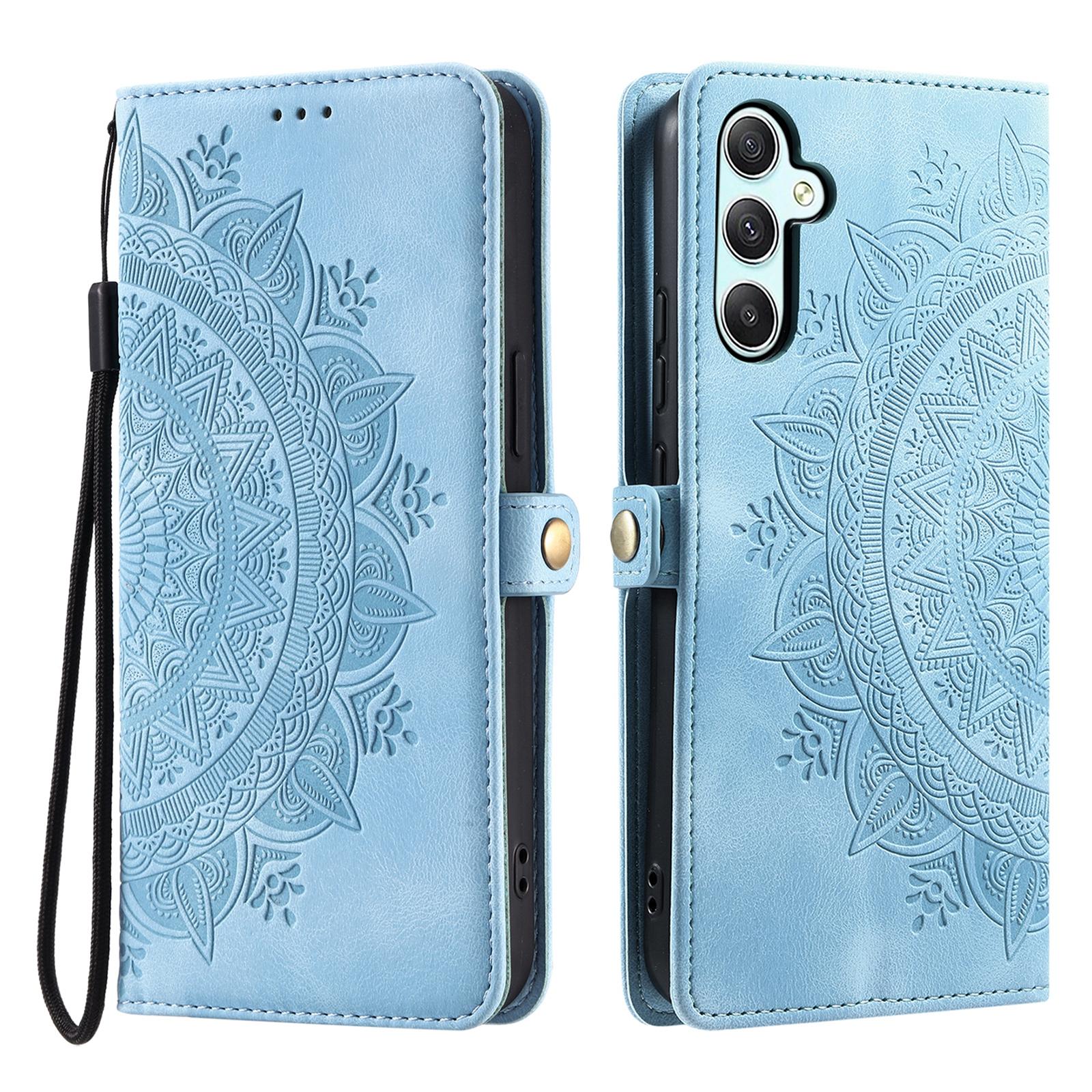 

Style 016 For Samsung Galaxy S24 Case Skin Feel Totem Imprinted Wallet Leather Phone Cover Lake Blue