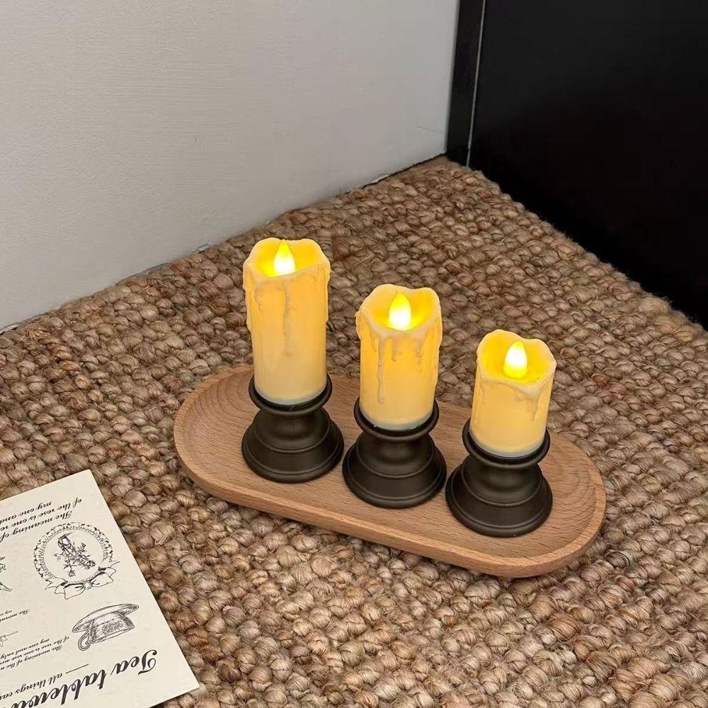 Simulation Electronic Candle with Wax Drip Effect Flameless Led Candle Holder Night Light Ornaments