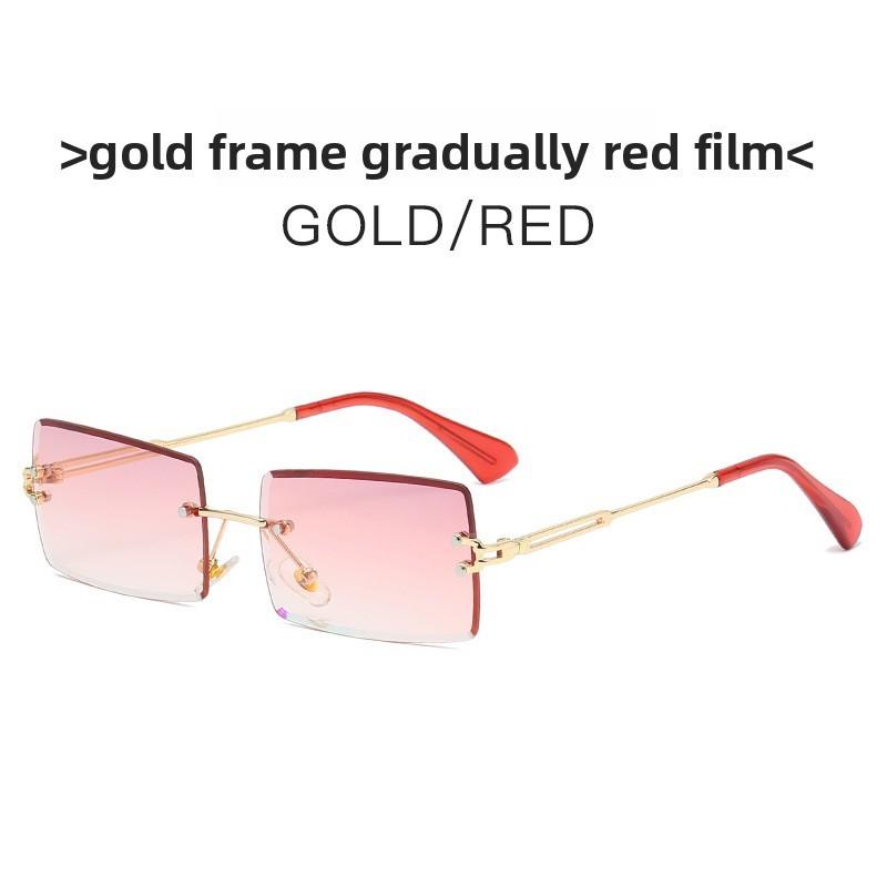 None Frame Square Sunglasses For Women Uv400 Fashion Travel With Gradient Pink Lenses