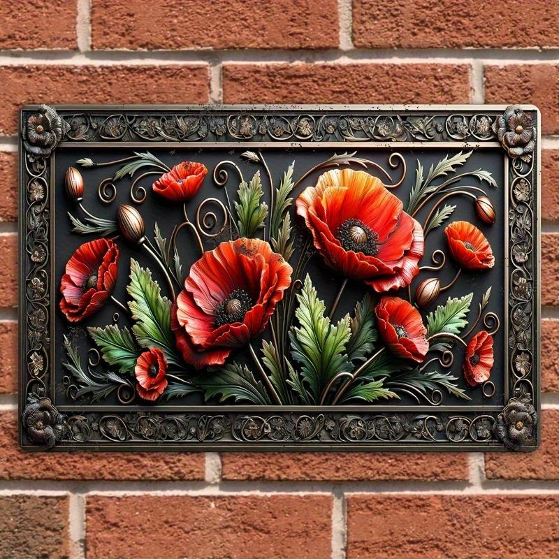 

2D Flat 30*20cm, Vintage Floral Wooden Sign, Decorative Red Poppies Wall Art, Multipurpose Wall Hanging Plaque, Home Decor, Kitchen, Garden, Bedroom. 30*20cm