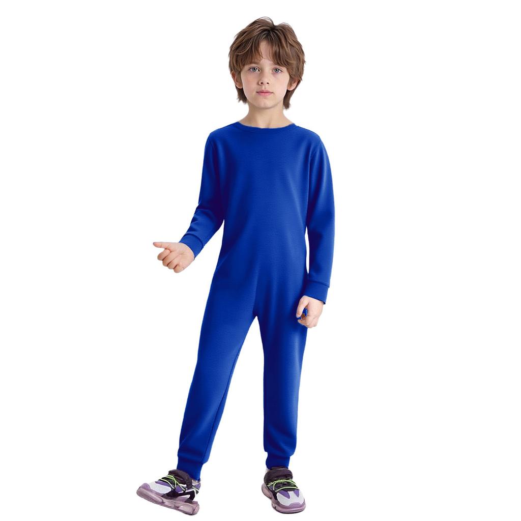 Unisex Kids Special Needs Clothing Round Neck Long Sleeve Back Invisible Zipper One Piece Cotton Jumpsuit