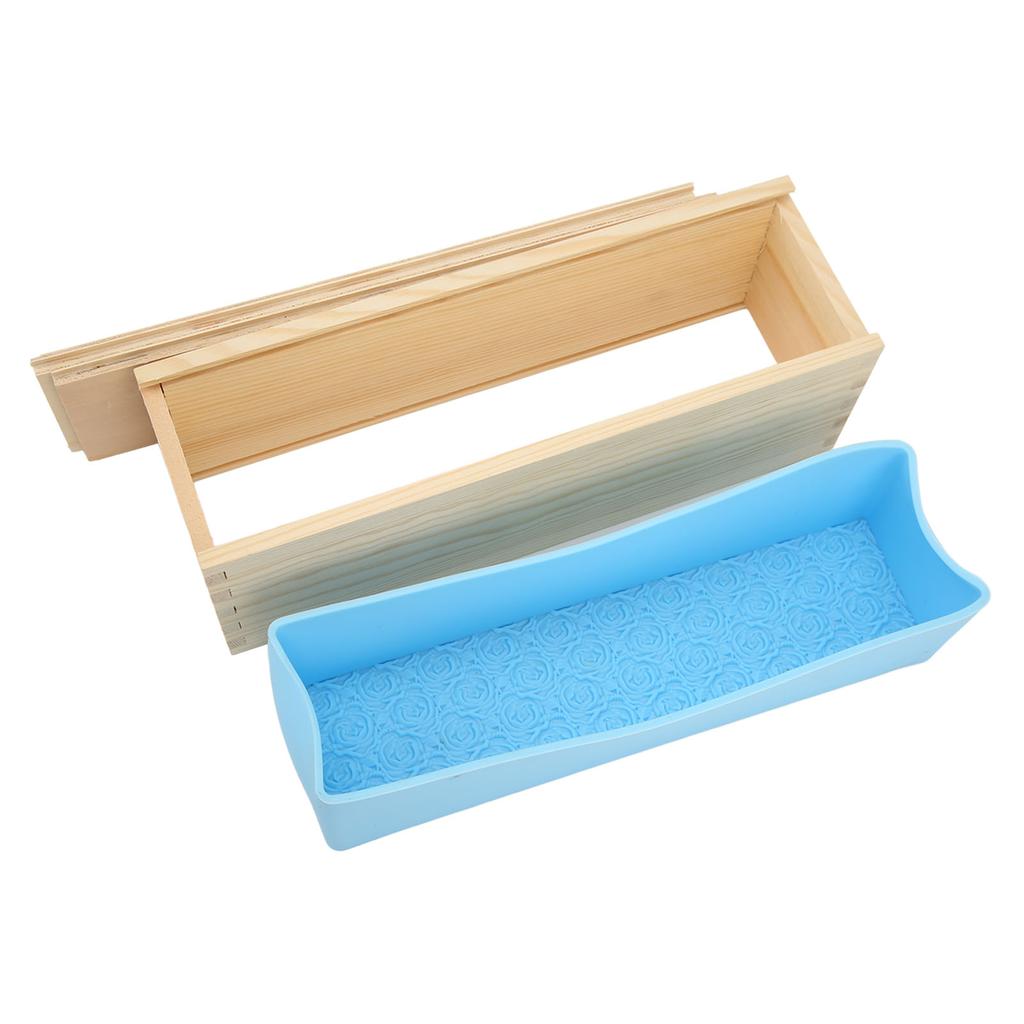 Soap Loaf Mold DIY Rose Hand Made Soap Toast Sky Blue Silicone Mould Double Open Wooden Box Set