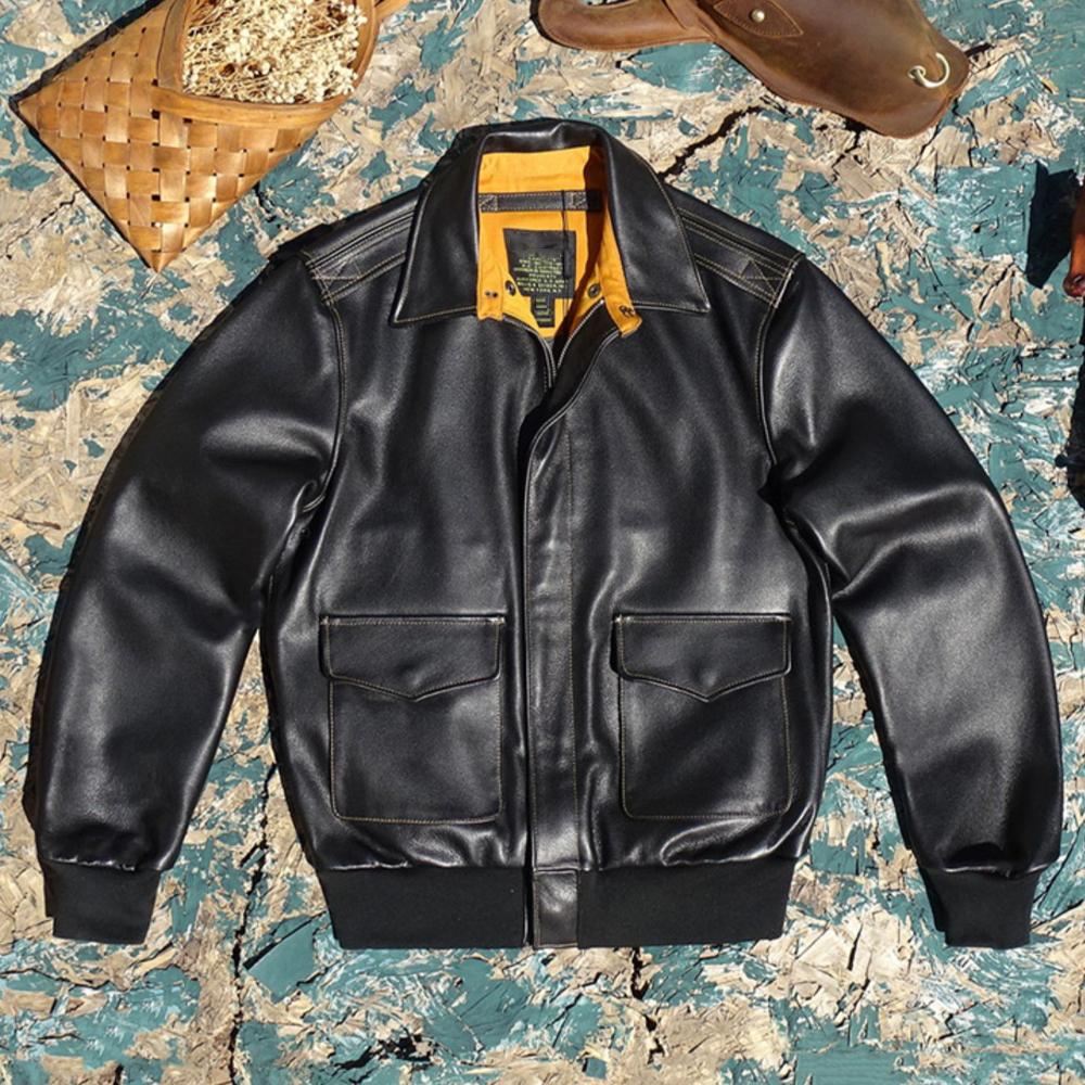 

Куртка-бомбер из телячьей кожи для летчиков для мужчин, мужское пальто из натуральной коровьей кожи, летный костюм в американском стиле, униформа, пальто L