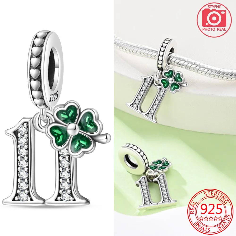 Anniversary Copper Heart-Shaped Charms Lucky Number Beads Four-Leaf Clover Pendants Fit Original Bracelet Fine Diy Jewelry