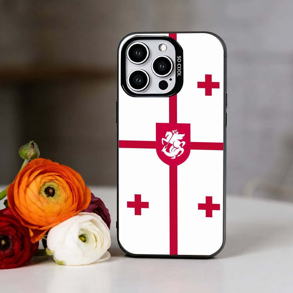 Georgia Flag Phone Case For iPhone 17,16,15,14,13,12,11 Plus,Pro Max,XS,Colorful Silver Phone case Funda Cover